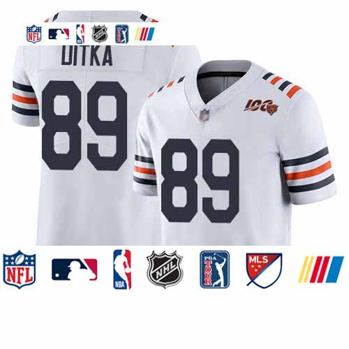 Custom Bears #89 Mike Ditka White Alternate Men’s Stitched Football Vapor Untouchable Limited 100th Season Jersey