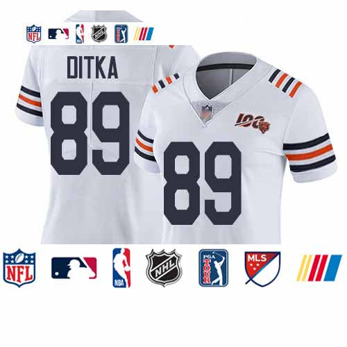 Custom Bears #89 Mike Ditka White Alternate Women’s Stitched Football Vapor Untouchable Limited 100th Season Jersey
