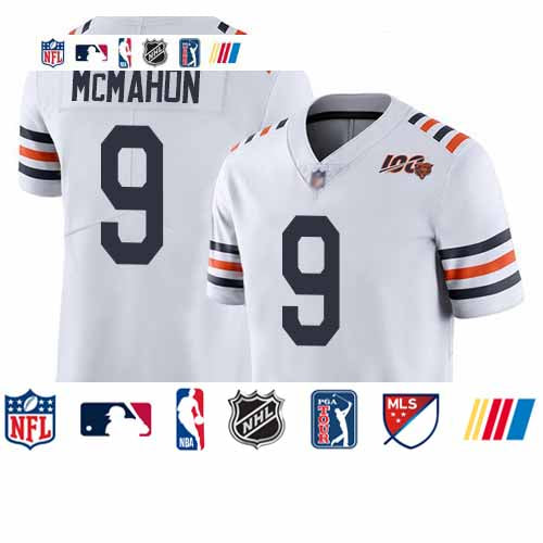 Custom Bears #9 Jim McMahon White Alternate Men’s Stitched Football Vapor Untouchable Limited 100th Season Jersey