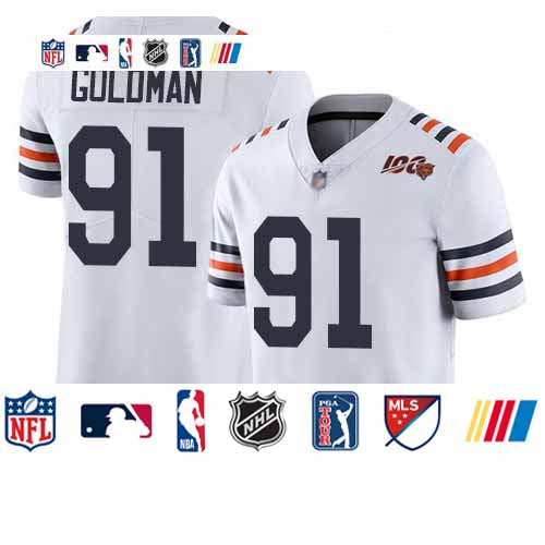 Custom Bears #91 Eddie Goldman White Alternate Men’s Stitched Football Vapor Untouchable Limited 100th Season Jersey