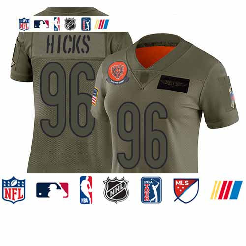Custom Bears #96 Akiem Hicks Camo Women’s Stitched Football Limited 2019 Salute to Service Jersey