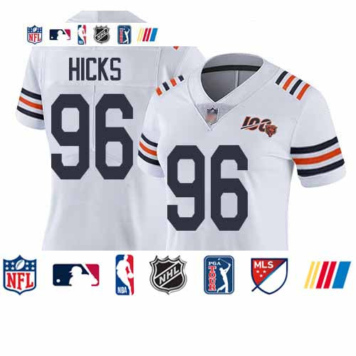 Custom Bears #96 Akiem Hicks White Alternate Women’s Stitched Football Vapor Untouchable Limited 100th Season Jersey