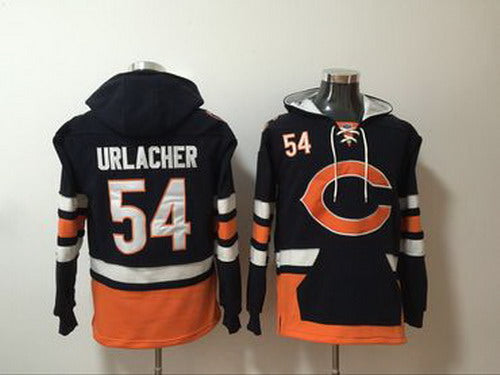 Custom Bears 54 Brian Urlacher Navy All Stitched Hooded Sweatshirt
