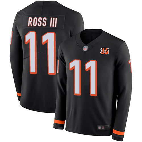 Custom Bengals #11 John Ross III Black Team Color Men’s Stitched Football Limited Therma Long Sleeve Jersey