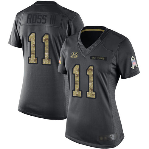 Custom Bengals #11 John Ross III Black Women’s Stitched Football Limited 2016 Salute to Service Jersey