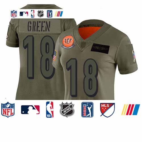 Custom Bengals #18 A.J. Green Camo Women’s Stitched Football Limited 2019 Salute to Service Jersey