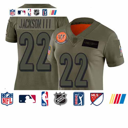 Custom Bengals #22 William Jackson III Camo Women’s Stitched Football Limited 2019 Salute to Service Jersey