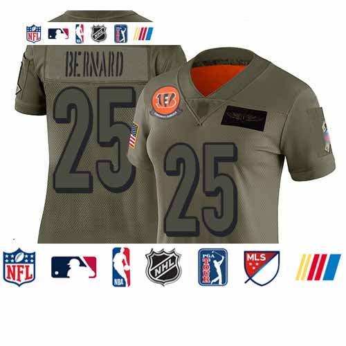 Custom Bengals #25 Giovani Bernard Camo Women’s Stitched Football Limited 2019 Salute to Service Jersey