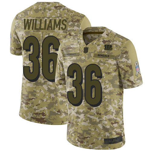 Custom Bengals #36 Shawn Williams Camo Men’s Stitched Football Limited 2018 Salute To Service Jersey