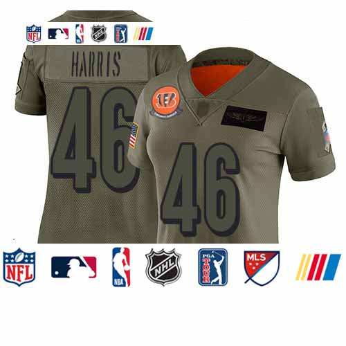 Custom Bengals #46 Clark Harris Camo Women’s Stitched Football Limited 2019 Salute to Service Jersey
