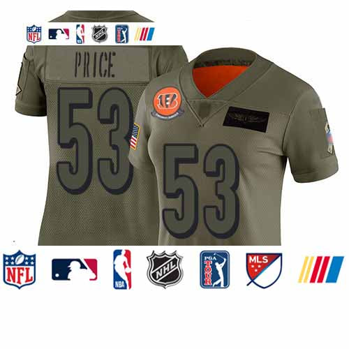 Custom Bengals #53 Billy Price Camo Women’s Stitched Football Limited 2019 Salute to Service Jersey