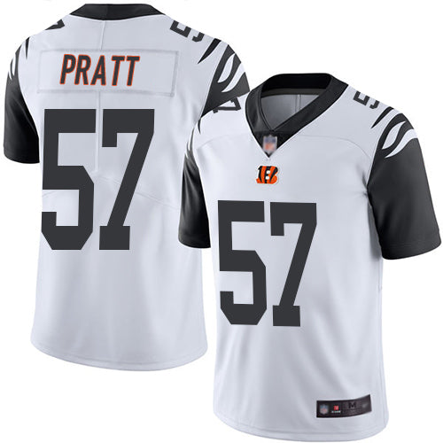 Custom Bengals #57 Germaine Pratt White Men’s Stitched Football Limited Rush Jersey