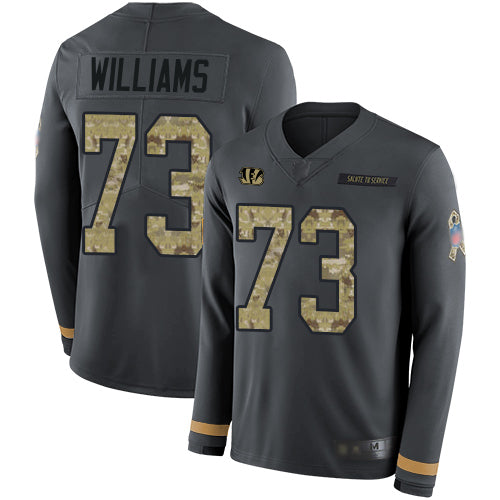 Custom Bengals #73 Jonah Williams Anthracite Salute to Service Men’s Stitched Football Limited Therma Long Sleeve Jersey