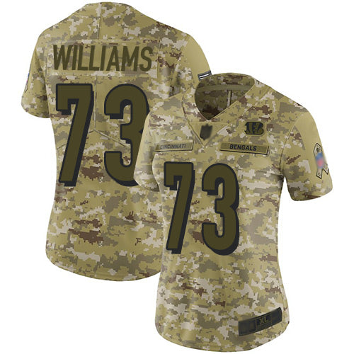 Custom Bengals #73 Jonah Williams Camo Women’s Stitched Football Limited 2018 Salute to Service Jersey