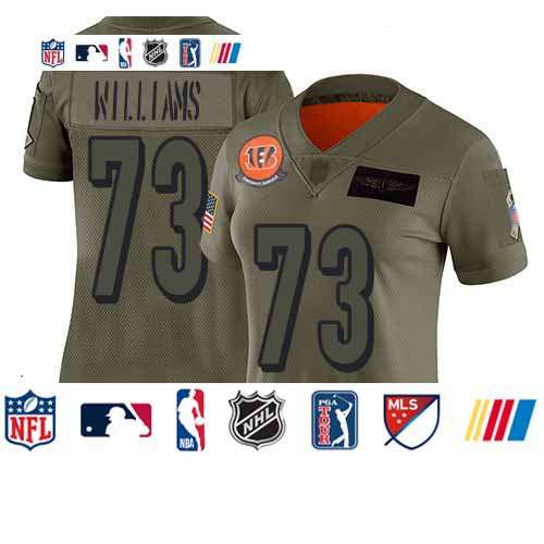 Custom Bengals #73 Jonah Williams Camo Women’s Stitched Football Limited 2019 Salute to Service Jersey