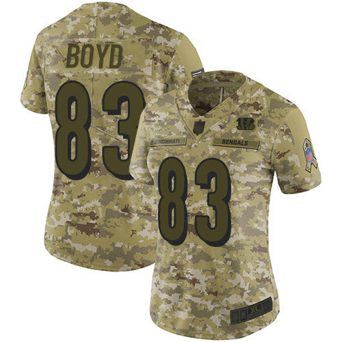 Custom Bengals #83 Tyler Boyd Camo Women’s Stitched Football Limited 2018 Salute to Service Jersey
