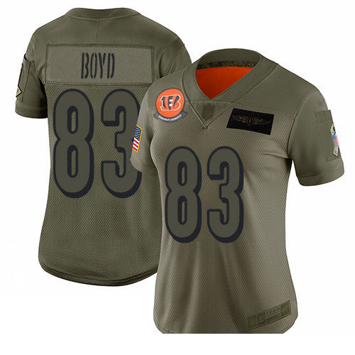 Custom Bengals #83 Tyler Boyd Camo Women’s Stitched Football Limited 2019 Salute to Service Jersey
