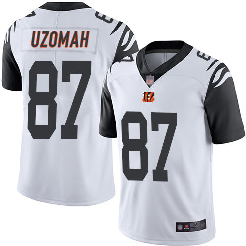 Custom Bengals #87 C.J. Uzomah White Men’s Stitched Football Limited Rush Jersey