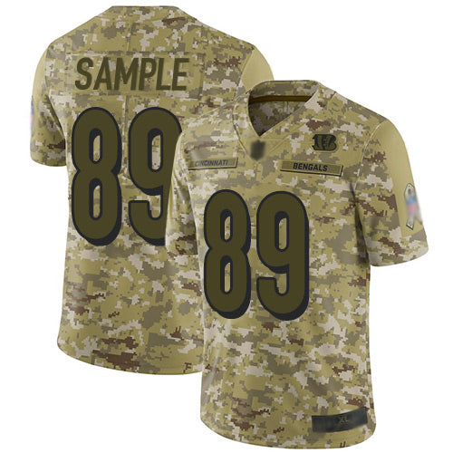 Custom Bengals #89 Drew Sample Camo Men’s Stitched Football Limited 2018 Salute To Service Jersey