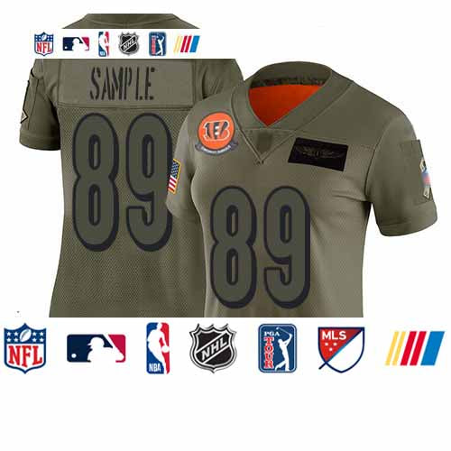 Custom Bengals #89 Drew Sample Camo Women’s Stitched Football Limited 2019 Salute to Service Jersey