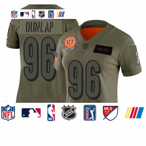 Custom Bengals #96 Carlos Dunlap Camo Women’s Stitched Football Limited 2019 Salute to Service Jersey