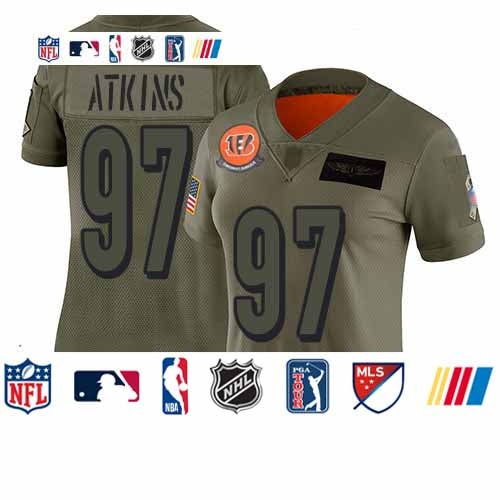 Custom Bengals #97 Geno Atkins Camo Women’s Stitched Football Limited 2019 Salute to Service Jersey