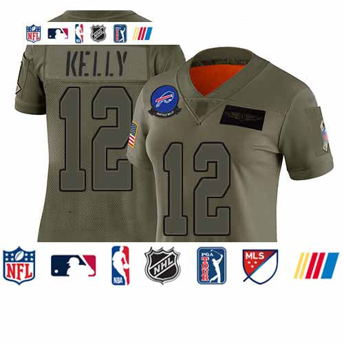 Custom Bills #12 Jim Kelly Camo Women’s Stitched Football Limited 2019 Salute to Service Jersey