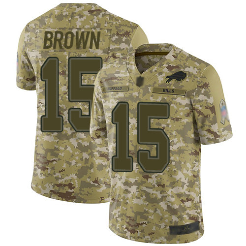 Custom Bills #15 John Brown Camo Men’s Stitched Football Limited 2018 Salute To Service Jersey