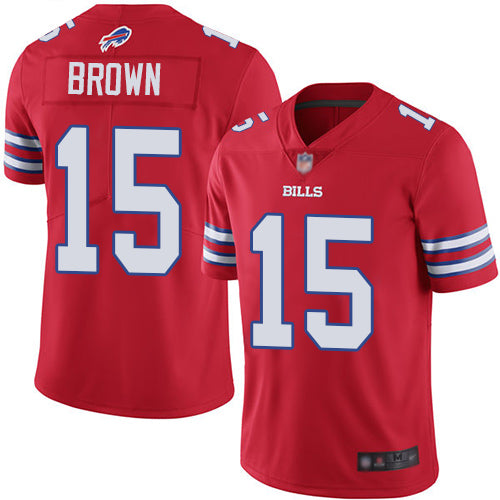 Custom Bills #15 John Brown Red Men’s Stitched Football Limited Rush Jersey
