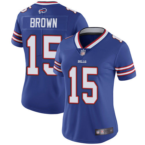 Custom Bills #15 John Brown Royal Blue Team Color Women’s Stitched Football Vapor Untouchable Limited Jersey