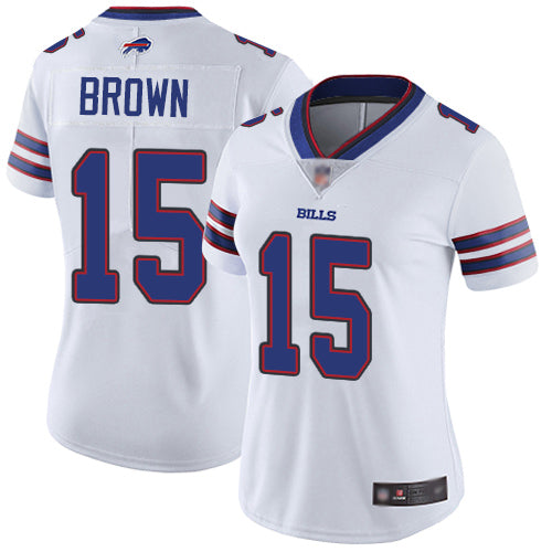 Custom Bills #15 John Brown White Women’s Stitched Football Vapor Untouchable Limited Jersey