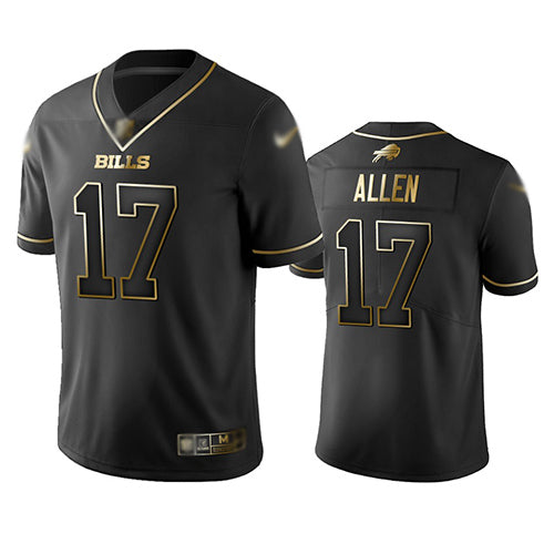 Custom Bills #17 Josh Allen Black Men’s Stitched Football Limited Golden Edition Jersey
