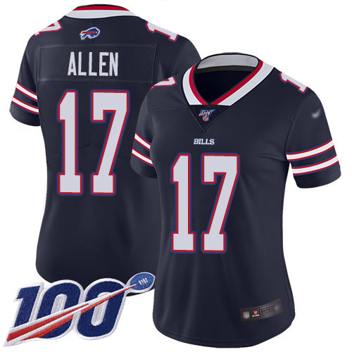 Custom Bills #17 Josh Allen Navy Women’s Stitched Football Limited Inverted Legend 100th Season Jersey