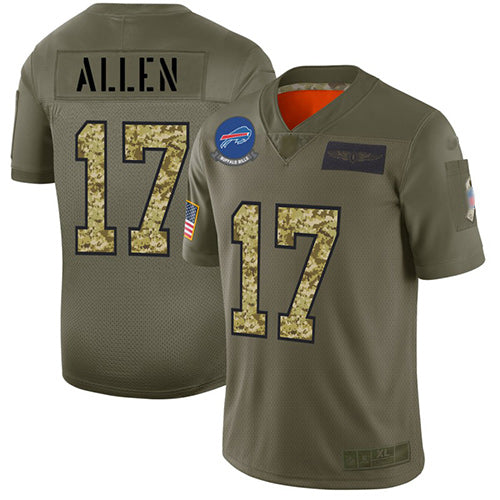 Custom Bills #17 Josh Allen Olive Camo Men’s Stitched Football Limited 2019 Salute To Service Jersey