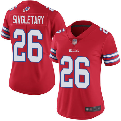 Custom Bills #26 Devin Singletary Red Women’s Stitched Football Limited Rush Jersey