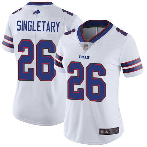 Custom Bills #26 Devin Singletary White Women’s Stitched Football Vapor Untouchable Limited Jersey
