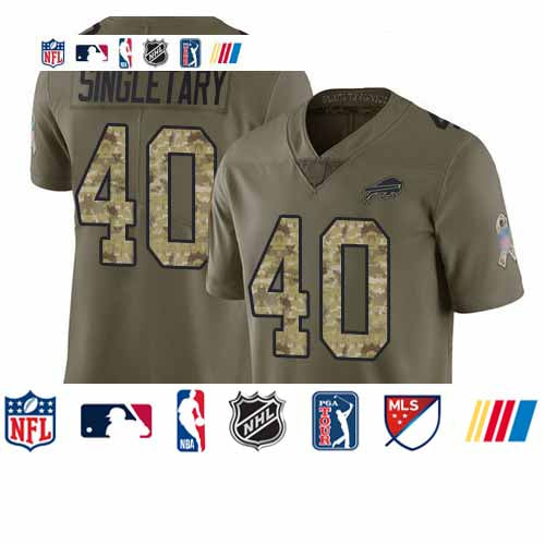 Custom Bills #40 Devin Singletary Olive Camo Men’s Stitched Football Limited 2017 Salute To Service Jersey