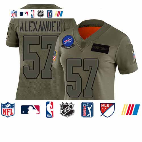 Custom Bills #57 Lorenzo Alexander Camo Women’s Stitched Football Limited 2019 Salute to Service Jersey