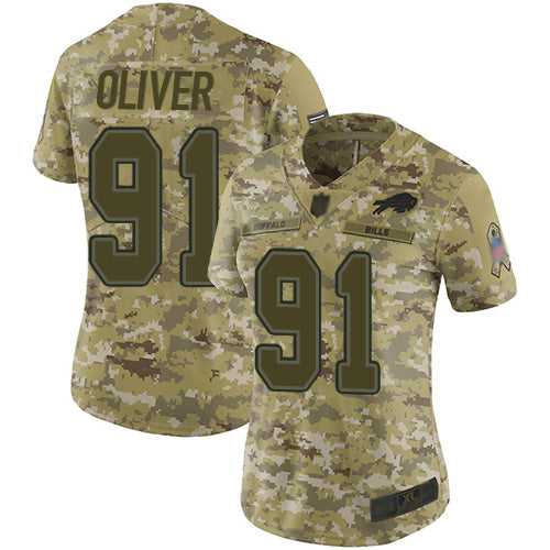 Custom Bills #91 Ed Oliver Camo Women’s Stitched Football Limited 2018 Salute to Service Jersey