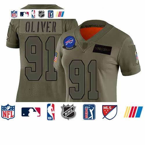 Custom Bills #91 Ed Oliver Camo Women’s Stitched Football Limited 2019 Salute to Service Jersey