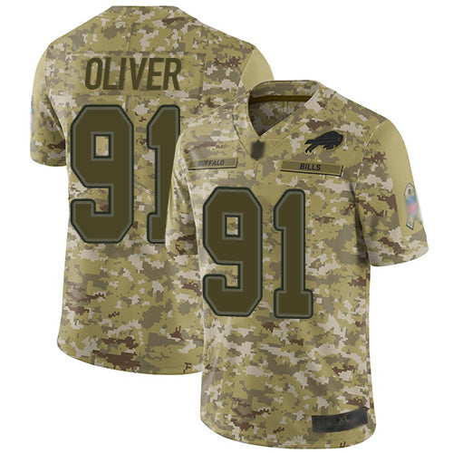 Custom Bills #91 Ed Oliver Camo Youth Stitched Football Limited 2018 Salute to Service Jersey