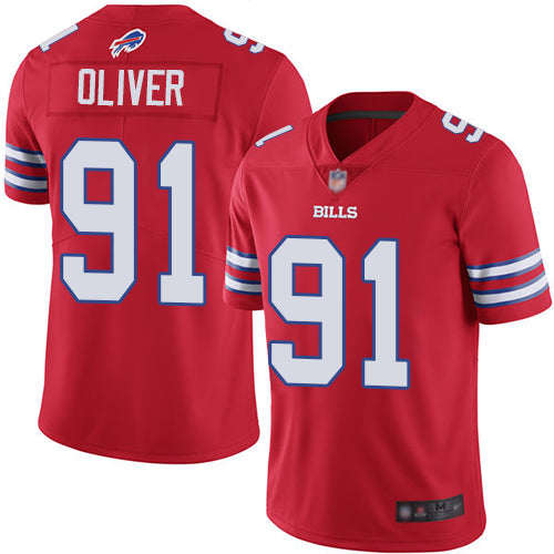 Custom Bills #91 Ed Oliver Red Youth Stitched Football Limited Rush Jersey