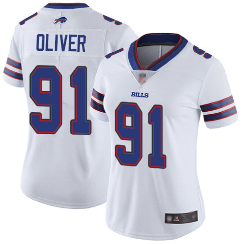Custom Bills #91 Ed Oliver White Women’s Stitched Football Vapor Untouchable Limited Jersey