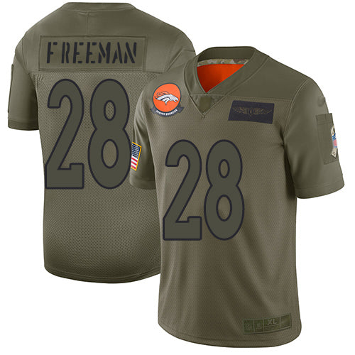 Custom Broncos #28 Royce Freeman Camo Men’s Stitched Football Limited 2019 Salute To Service Jersey