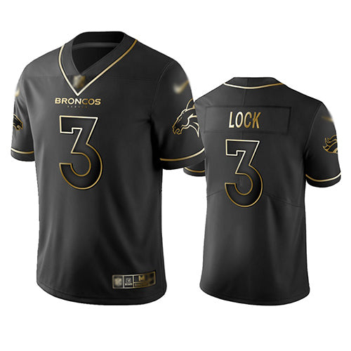 Custom Broncos #3 Drew Lock Black Men’s Stitched Football Limited Golden Edition Jersey