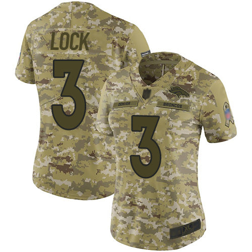 Custom Broncos #3 Drew Lock Camo Women’s Stitched Football Limited 2018 Salute to Service Jersey