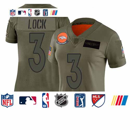 Custom Broncos #3 Drew Lock Camo Women’s Stitched Football Limited 2019 Salute to Service Jersey