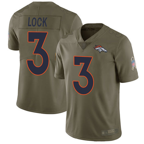 Custom Broncos #3 Drew Lock Olive Men’s Stitched Football Limited 2017 Salute To Service Jersey