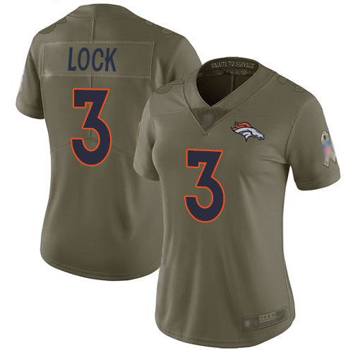 Custom Broncos #3 Drew Lock Olive Women’s Stitched Football Limited 2017 Salute to Service Jersey