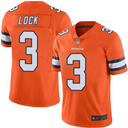 Custom Broncos #3 Drew Lock Orange Men’s Stitched Football Limited Rush Jersey